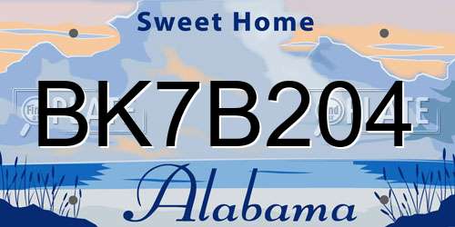 BK7B204 Alabama License Plate