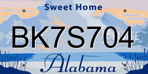 BK7S704 Alabama License Plate