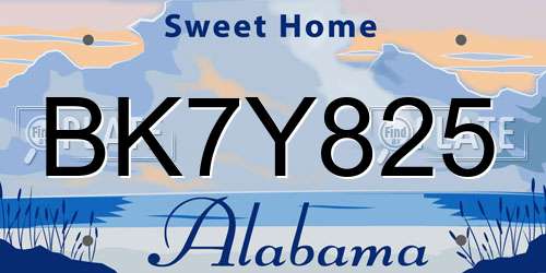 BK7Y825 Alabama License Plate