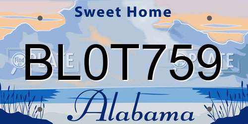 BL0T759 Alabama License Plate