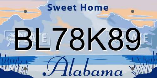 BL78K89 Alabama License Plate