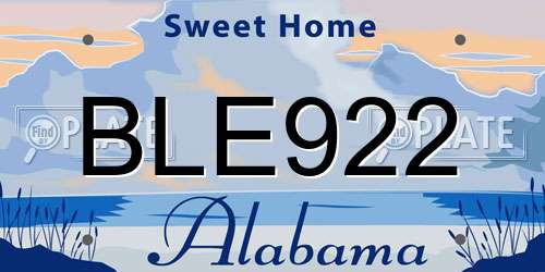 BLE922 Alabama License Plate