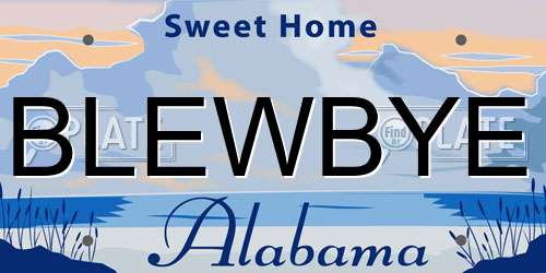 BLEWBYE Alabama License Plate