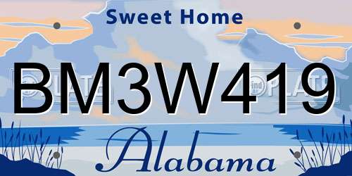 BM3W419 Alabama License Plate