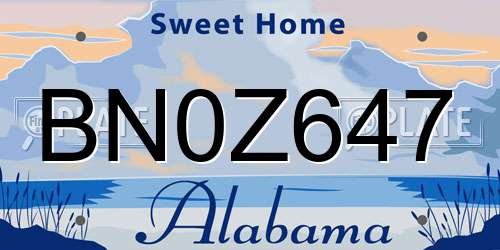 BN0Z647 Alabama License Plate