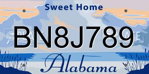BN8J789 Alabama License Plate