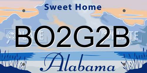 BO2G2B Alabama License Plate
