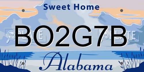 BO2G7B Alabama License Plate