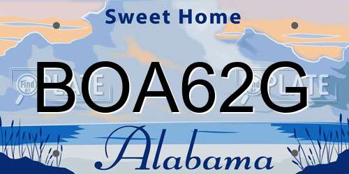 BOA62G Alabama License Plate
