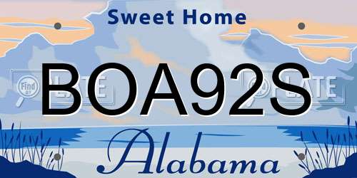 BOA92S Alabama License Plate