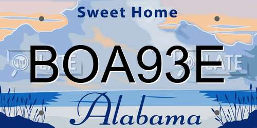 BOA93E Alabama License Plate