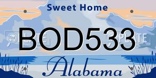 BOD533 Alabama License Plate