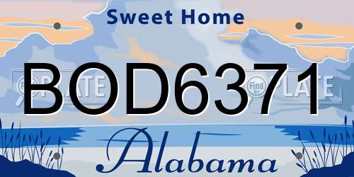 BOD6371 Alabama License Plate