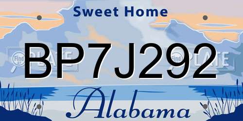 BP7J292 Alabama License Plate