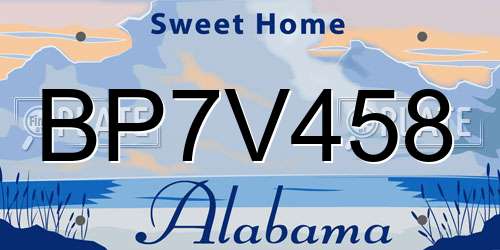 BP7V458 Alabama License Plate