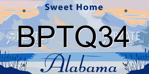 BPTQ34 Alabama License Plate