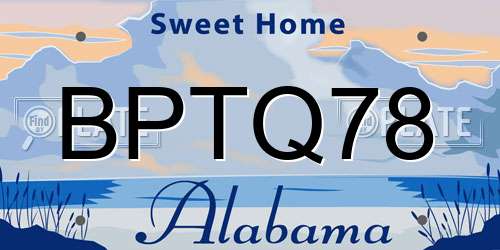 BPTQ78 Alabama License Plate
