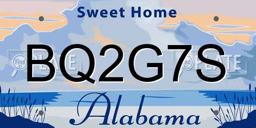 BQ2G7S Alabama License Plate