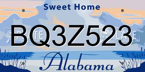BQ3Z523 Alabama License Plate
