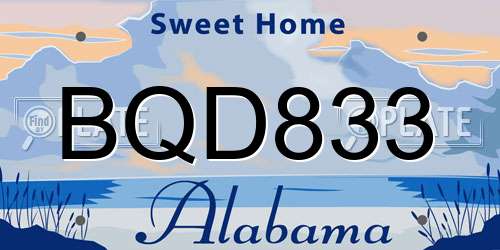 BQD833 Alabama License Plate