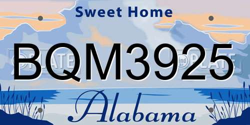 BQM3925 Alabama License Plate