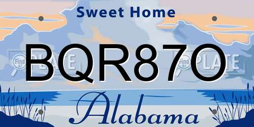 BQR87O Alabama License Plate