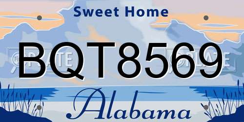 BQT8569 Alabama License Plate