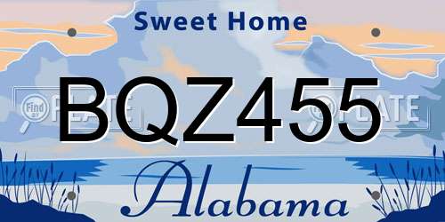 BQZ455 Alabama License Plate