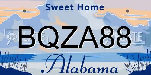 BQZA88 Alabama License Plate