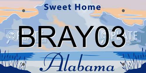 BRAY03 Alabama License Plate