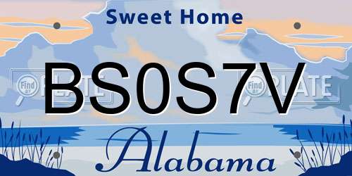 BS0S7V Alabama License Plate