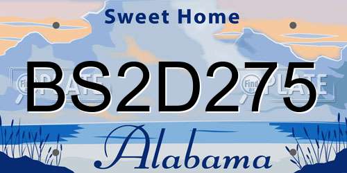 BS2D275 Alabama License Plate