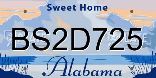 BS2D725 Alabama License Plate