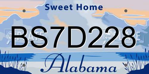 BS7D228 Alabama License Plate