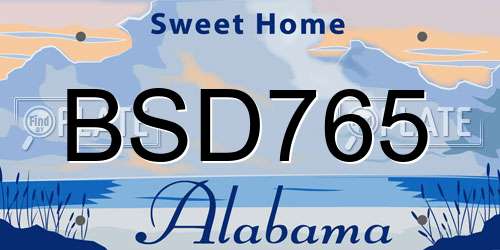 BSD765 Alabama License Plate