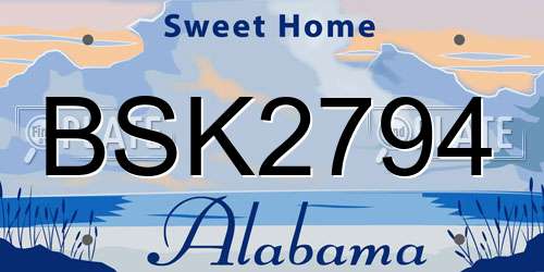 BSK2794 Alabama License Plate