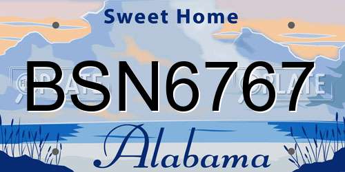 BSN6767 Alabama License Plate