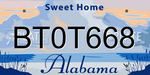 BT0T668 Alabama License Plate