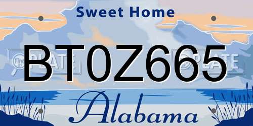 BT0Z665 Alabama License Plate
