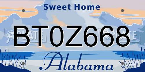 BT0Z668 Alabama License Plate