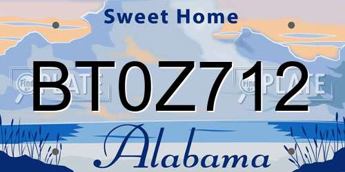 BT0Z712 Alabama License Plate