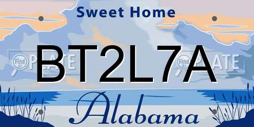 BT2L7A Alabama License Plate