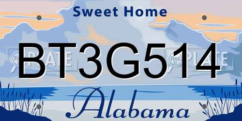 BT3G514 Alabama License Plate