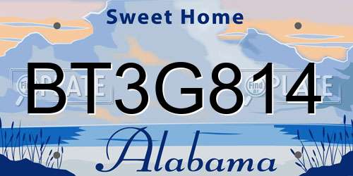 BT3G814 Alabama License Plate