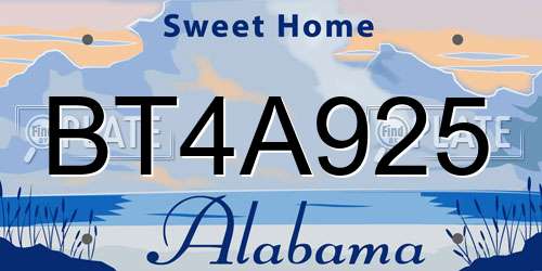 BT4A925 Alabama License Plate