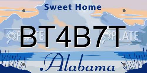 BT4B7T Alabama License Plate