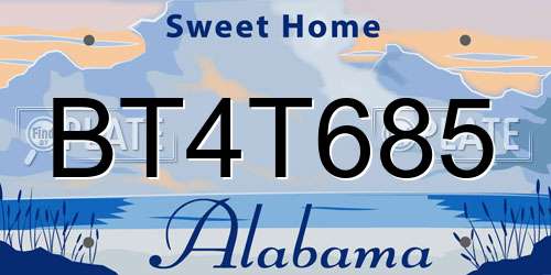 BT4T685 Alabama License Plate