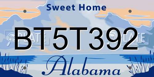 BT5T392 Alabama License Plate