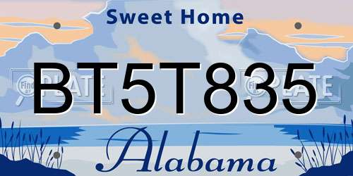 BT5T835 Alabama License Plate