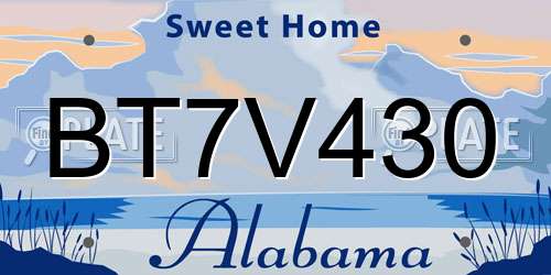 BT7V430 Alabama License Plate